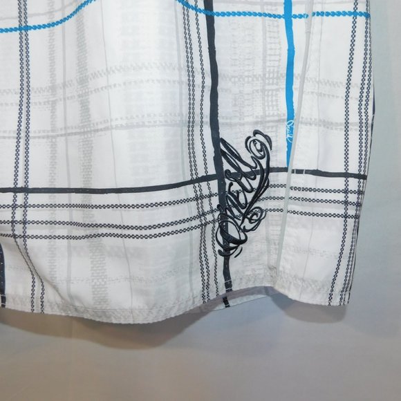 O'neill Mens 38 White Black Blue Check Plaid Unlined Board Shorts - Picture 6 of 12